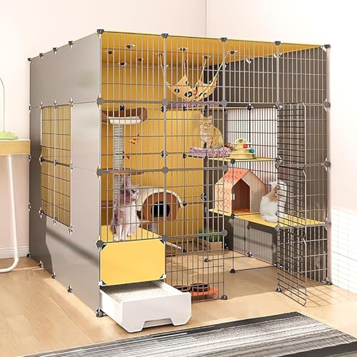 3/4/5 Stöckiger Katzenkäfige für Den Innenbereich, DIY Katzengehege mit Geschlossener Katzentoilette, Groß Katzengehege für Den Innenbereich, für 1-2 Katzen(147x187x147cm/57.8x73.6x57.8in) von Generic