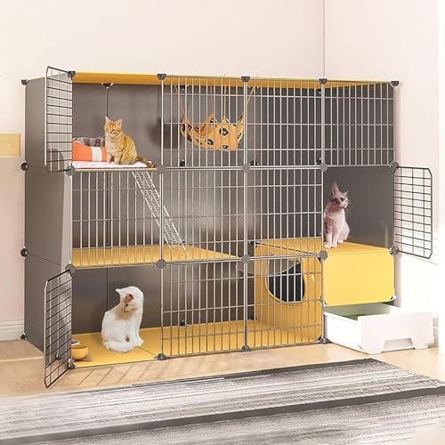 3/4/5 Stöckiger Katzenkäfige für Den Innenbereich, DIY Katzengehege mit Geschlossener Katzentoilette, Groß Katzengehege für Den Innenbereich, für 1-2 Katzen(147x49x111cm/57.8x19.2x43.7in) von Generic