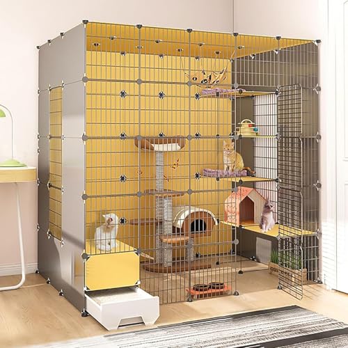 3/4/5 Stöckiger Katzenkäfige für Den Innenbereich, DIY Katzengehege mit Geschlossener Katzentoilette, Groß Katzengehege für Den Innenbereich, für 1-2 Katzen(183x141x183cm/72x55.5x72in) von Generic