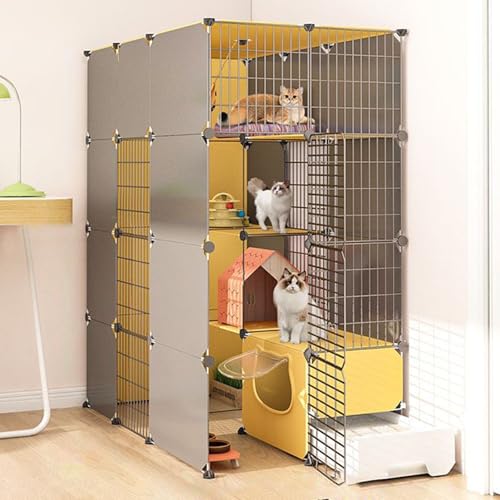 3/4/5 Stöckiger Katzenkäfige für Den Innenbereich, DIY Katzengehege mit Geschlossener Katzentoilette, Groß Katzengehege für Den Innenbereich, für 1-2 Katzen(75x141x147cm/29.5x55.5x57.8in) von Generic