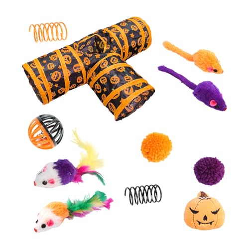 3-Kanal-Katzenspielzeug-Set, Katzen-3-Tunnel-Spielzeug-Set | Halloween 3-Wege-Kanaltunnel,Bell Ball Katzenspielzeug-Set für Kätzchen, Kaninchen, Hauskatzen von Generic