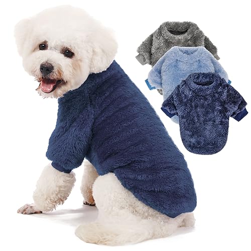 3 Stück Hundepullover Kleidung für kleine Hunde Junge und Mädchen Hundepullover XS Hundemantel Welpen Katze Bekleidung Winterkleidung Samt Sweatshirt (S, Himmelblau, Marineblau, Dunkelgrau) von Generic