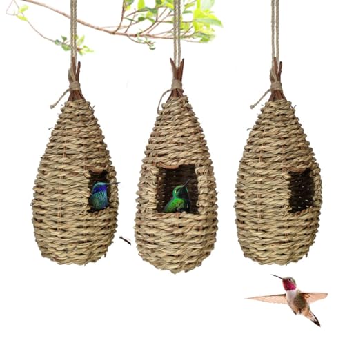 3-Teiliges Kolibri-Haus, Handgewebtes Nest Zum AufhäNgen, VogelhäUschen AußErhalb Der GrashüTte, Schlaftasche, FüR Garten, Terrasse, Rasen, Innenbereich, Heimdekoration von Generic