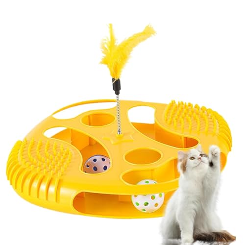 3 in 1 interaktives katzenspielzeug, katzenspielzeug selbstbeschäftigung, Katzen Spielzeug, cat Toys, Whack-A-Mole, Flexible Angel mit Federn, für Haustiere zum Spielen und zum Trainieren (Gelb) von Generic