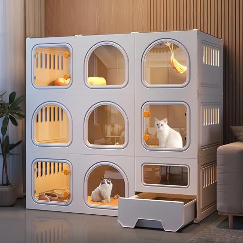 3-stöckiger Katzenkäfig Für Den Innenbereich, Katzengehege Mit Katzentoilette, Katzenkäfige Mit Fenster, Einfach Aufzubauen, Für 1–2 Katzen(White) von Generic