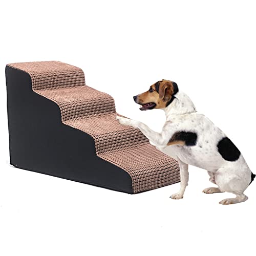 4-stufige Haustiertreppe für kleine und mittelgroße Hunde und Katzen, hohe Seitenbetten, Trittleiter für Couch und Bett, für Welpen und ältere Hunde, maschinenwaschbarer Bezug, Braun-80 x 4 von Generic