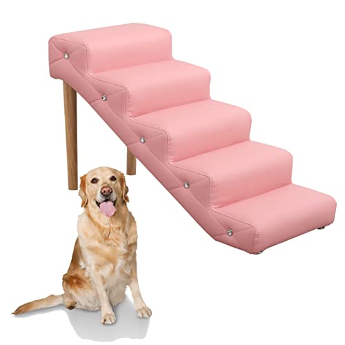 5-stufige Hundetreppe für große Hunde, 100 Pfund Tragkraft, robuste Haustierrampe für hohe Betten/Couch, 20 Zoll hoch, wasserdichter Bezug aus Pu-Leder und abnehmbares Bein,Pink-H 50cm/20in von Generic