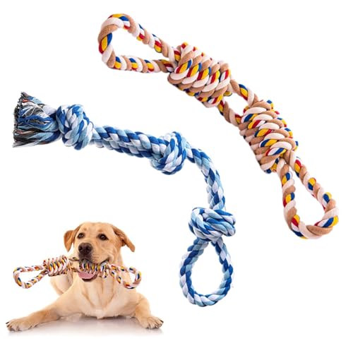 7WUNDERBAR Hundespielzeug Hund Seil Kauspielzeug Hund Set, 2 Stück Hund Kauen Spielzeug 60cm, Hundeseil aus Baumwollseil 3 Knoten Tau Hund Zerrspielzeug unzerstörbar für (Große Hunde) von Generic