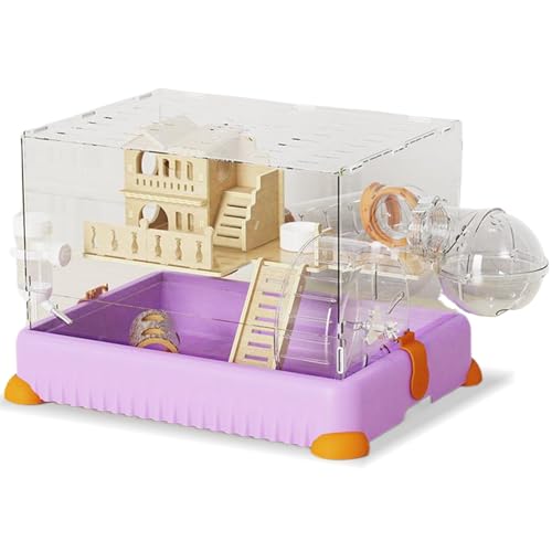 Acryl Hamsterkäfig mit Röhren Tablett Typ Rennmauskäfig Klar Kleintierkäfig mit Wasserflasche und Übung Rad, Hamsterkäfig für Hamster Mäuse Gerbil(Clear) von Generic