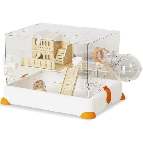 Acryl Hamsterkäfig mit Röhren Tablett Typ Rennmauskäfig Klar Kleintierkäfig mit Wasserflasche und Übung Rad, Hamsterkäfig für Hamster Mäuse Gerbil(White) von Generic