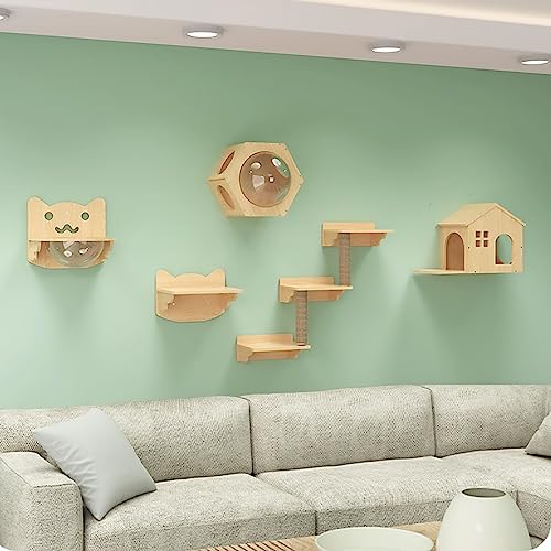 An der Wand Montierte Katzen Kletterwand Set, Katze Wandelement aus Massivholz, Katzenwandparkour, Katzennest, Katzensprungplattform zum Geeignet für Katzen zum Schlafen und Spielen (Size : Package1 von Generic