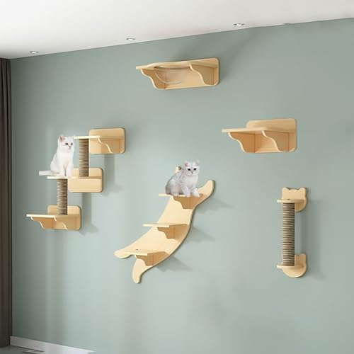 An der Wand Montiertes Katzen Kletterwand Set, Katzenwandparkour, Katze Wandelement, Vierstufige Katzentreppe Mit Sisal, Kratz-Und Kletterbaum, Schlafen, Spielen, Faulenzen (Size : Style4) von Generic