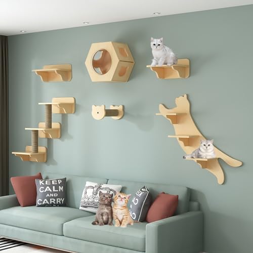 An der Wand Montiertes Katzen Kletterwand Set, Katzenwandparkour, Katze Wandelement, Vierstufige Katzentreppe Mit Sisal, Kratz-Und Kletterbaum, Schlafen, Spielen, Faulenzen (Size : Style6) von Generic