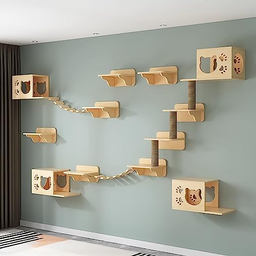 An der Wand Montiertes Katzen Kletterwand Set, Katzenwandparkour, Katze Wandelement, Vierstufige Katzentreppe Mit Sisal, Kratz-Und Kletterbaum, Schlafen, Spielen, Faulenzen (Size : Style7) von Generic