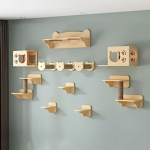 An der Wand Montiertes Katzen Kletterwand Set, Katzenwandparkour, Katze Wandelement, Vierstufige Katzentreppe Mit Sisal, Kratz-Und Kletterbaum, Schlafen, Spielen, Faulenzen (Size : Style8) von Generic