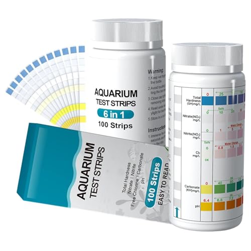 Aquarium-Teststreifen – Aquarium-Teststreifen-Set, Salzwasser-Test-Set | 6in1 100-teiliges Aquarium-Wasserteststreifen-Kit, Schnelles Süßwasser-Ammoniak-PH-Teichtester-Testkit Für Fische, Schildkröten von Generic