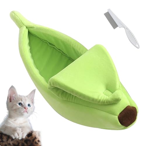 Banana Bed for Cats, Cute Yellow Banana Cat Bed, Plush Pet Sleeping Nest, Removable and Washable Cat House (Grün,L-25.59×9.85×7.09in) von Generic