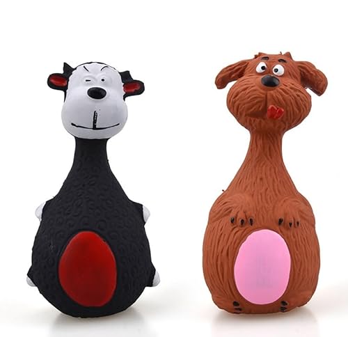 Big Belly Cartoon Tier 2 Pack Quietschendes Haustier-Spielzeug, Zähneknirsch-Hundespielzeug, Kau-Hundespielzeug, interaktives Haustierspielzeug (Hund/Kuh) von Generic