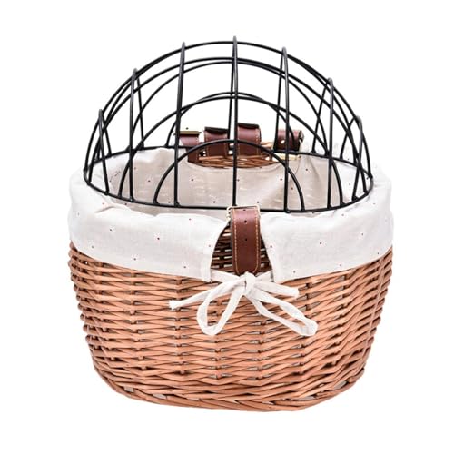 Bikes Basket Dogs – Weiden-Fahrradkorb, Weiden-Fahrradkorb mit Drahtgeflecht, 30 x 24 x 29 cm, abnehmbarer Vorderlenker, Fahrradkorb für kleine Hunde von Generic