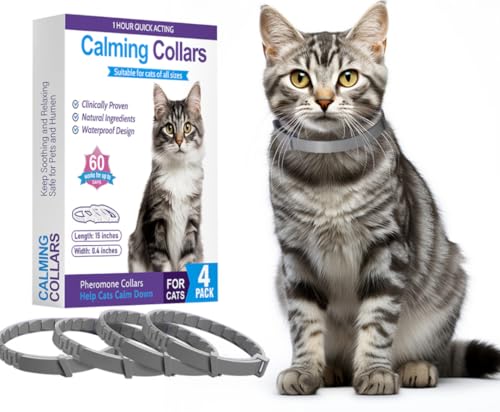 Calming Halsbänder für Katzen, 4er-Pack, mit Pheromon angereichert, natürliche Inhaltsstoffe für Angst- und Stressabbau, reduziert Kratzen, Verstecken und unerwünschtes Verhalten, verstellbar für alle von Generic