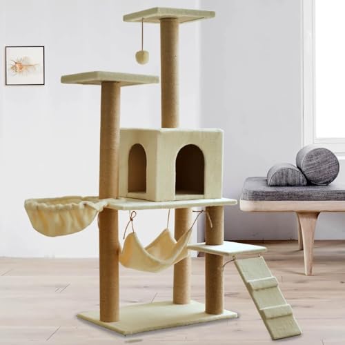 Cat Tree,Cat Climbing Tower with Scratching Post,Bed Indoor Pet Activity Furniture,Kitten Playhouse(Beige,40 * 50 * 125cm) von Generic