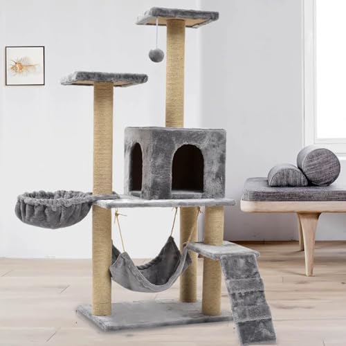 Cat Tree,Cat Climbing Tower with Scratching Post,Bed Indoor Pet Activity Furniture,Kitten Playhouse(Gray,40 * 50 * 125cm) von Generic