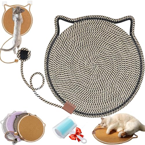 Celery Pets Dual Scratching Pad, Celery Pets Sisal Scratch Pad, Natural Cotton Rope Cat Scratch Pad, Cat Scratching Bed for Indoor Cats, Large Size Cat Bed Cat Scratching Pad with Ball (50cm,Black) von Generic