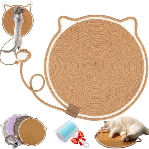 Celery Pets Dual Scratching Pad, Celery Pets Sisal Scratch Pad, Natural Cotton Rope Cat Scratch Pad, Cat Scratching Bed for Indoor Cats, Large Size Cat Bed Cat Scratching Pad with Ball (50cm,Brown) von Generic