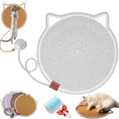 Celery Pets Dual Scratching Pad, Celery Pets Sisal Scratch Pad, Natural Cotton Rope Cat Scratch Pad, Cat Scratching Bed for Indoor Cats, Large Size Cat Bed Cat Scratching Pad with Ball (50cm,Gray) von Generic