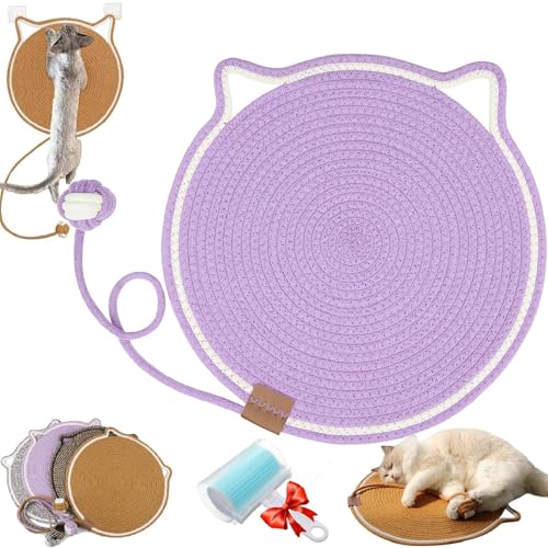 Celery Pets Dual Scratching Pad, Celery Pets Sisal Scratch Pad, Natural Cotton Rope Cat Scratch Pad, Cat Scratching Bed for Indoor Cats, Large Size Cat Bed Cat Scratching Pad with Ball (50cm,Purple) von Generic