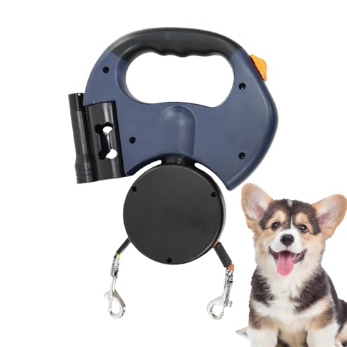 Doppelt einziehbares Hundeseil,Einziehbares Zwei-Hundeseil, Seil für große Hunde oder mittelgroße Hunde, Ergonomischer, praktischer Haken, der das Hundegehseil automatisch entwirrt, für kleine, mittel von Generic