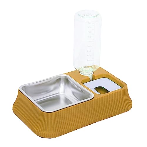 Doppelter Automatischer Wasserspender für Hunde, 2 Wasser- und Futterspender für 2 und 1 500 Ml, Automatisches Aufladen Bis Zum Wiedereinsetzbaren Wasserspiegel für Hunde (Yellow) von Generic