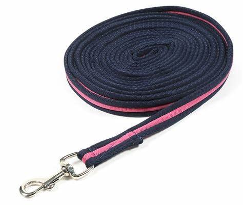 Equine Longierleine für Pferde, 8 m, Messing, Karabinerhaken, Schwarz / Pink von Generic