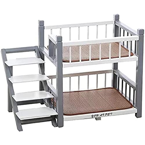 Etagenbett für kleine Hunde – Doppelschichtiger Holzrahmen mit Treppe und erhöhter Sitzstange, ideal für kleine, mittelgroße Hunde und Katzen, komfortables und stilvolles Design von Generic