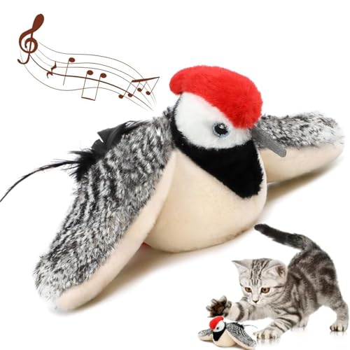 Flapping Bird Cat Toy, Simulated Chirping Bird Cat Toy Flapping Wings, Plush Kitten Exercise Toys, Flappy Bird Cat Toy, 2025 New Interactive Chirping Bird Cat Toy (Black Woodpecker) von Generic