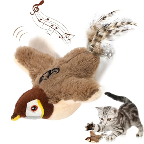 Flapping Bird Cat Toy, Simulated Chirping Bird Cat Toy Flapping Wings, Plush Kitten Exercise Toys, Flappy Bird Cat Toy, 2025 New Interactive Chirping Bird Cat Toy (Brown Sparrow) von Generic