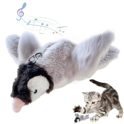 Flapping Bird Cat Toy, Simulated Chirping Bird Cat Toy Flapping Wings, Plush Kitten Exercise Toys, Flappy Bird Cat Toy, 2025 New Interactive Chirping Bird Cat Toy (Gray Penguin) von Generic