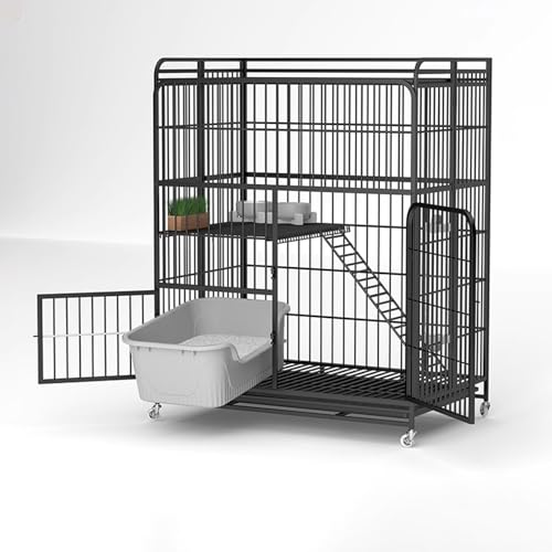 Freigehege für Kaninchen mit Dach 2/3-stöckiges Katzengehege Outdoor Balkon for Den Innenbereich mit Abschließbarer Tür for 2 Katzen, Kaninchenkäfig aus Metall(Black,77 * 52 * 100cm) von Generic