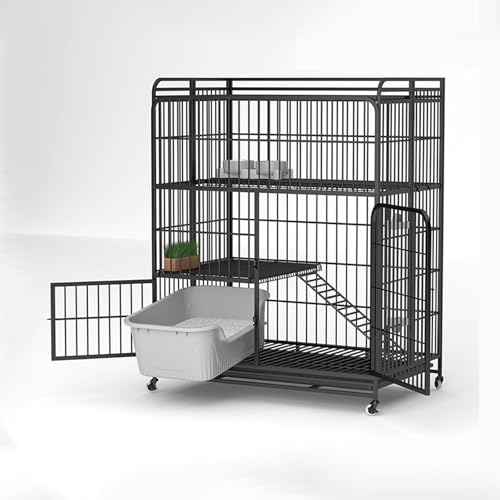 Freigehege für Kaninchen mit Dach 2/3-stöckiges Katzengehege Outdoor Balkon for Den Innenbereich mit Abschließbarer Tür for 2 Katzen, Kaninchenkäfig aus Metall(Black,77 * 52 * 108cm) von Generic