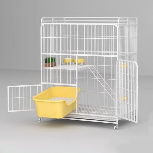 Freigehege für Kaninchen mit Dach 2/3-stöckiges Katzengehege Outdoor Balkon for Den Innenbereich mit Abschließbarer Tür for 2 Katzen, Kaninchenkäfig aus Metall(White,77 * 52 * 100cm) von Generic