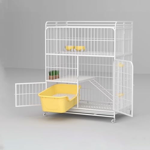 Freigehege für Kaninchen mit Dach 2/3-stöckiges Katzengehege Outdoor Balkon for Den Innenbereich mit Abschließbarer Tür for 2 Katzen, Kaninchenkäfig aus Metall(White,77 * 52 * 108cm) von Generic