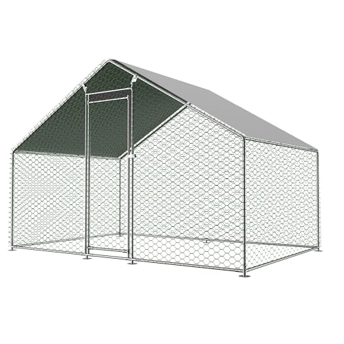 Freilaufgehege Hühnerstall 3x2x2m mit Sicherheitsschloss und Wasserdichtes PE-Tuch, Freilaufgehege aus Metall für Hühner, Kaninchen und weitere Kleintiere von Generic