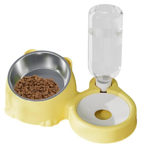 Futter- Und Wassernapf-Set – Geneigte Futternäpfe, Geneigte Edelstahlnäpfe | Generic Cat Geneigter Katzennapf, Erhöhter Katzennapf Gegen Erbrechen, Katzenfutter- Und Wassernapf-Set Für Katzen Und Klei von Generic