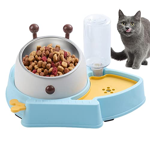 Futter- und Wassernapf-Set für Kätzchen, Katzengeschirr für Futter und Wasser - Erhöhte, geneigte Katzennäpfe, 500-ml-Wasserflasche für automatisches Trinken - Trinken und Füttern von Katzen, rutschfe von Generic