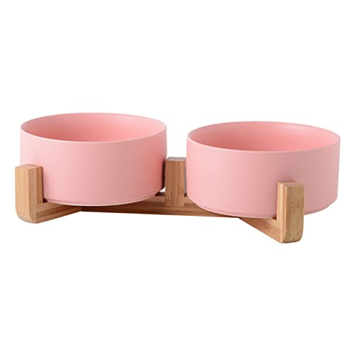 Futternapf katze Keramik Haustierschüssel Katze Welpen Fütterung liefert Doppel Pet Bowls Hundefutter Wasserzufuhr Hund Zubehör Durable Mehrfarbige Option Geneigter futternapf katze(Double pink,M 850m von Generic