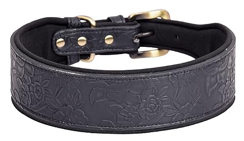 Generic Bbmmahh Hundehalsband aus Leder, geprägtes Blumenmuster, verstellbarer Riemen für kleine, mittelgroße und große Hunde (Schwarz, XL) von Generic