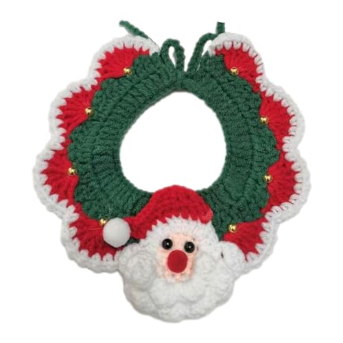 Gestrickte Lätzchen-Haustierhalsbänder - Hunde-Weihnachtsschal - Weiches und verstellbares weihnachtliches gestricktes Katzenhalsband mit Glockenanhänger für Pet DOS Cat von Generic