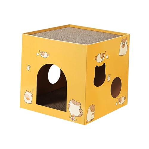 Generic Katzenbox, Katzenbett, Bett Aus Wellpappe, Katzenhaus Aus Pappe, Katzenhaus, Kratzbrett für Katzen Im Innenbereich, Kleine Tiere, Gelb S von Generic