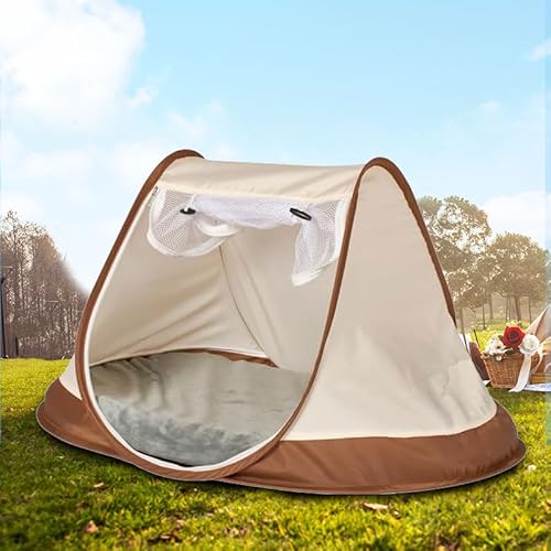 Generic MEETCARE Hunde- und Katzenzelt, Outdoor-Haustierzelt, tragbares Pop-Up-Zelt mit Sonnenschutz, faltbares Haustierbett mit Netzfenstern, für Reisen, Camping, Wandern (Beige) von Generic