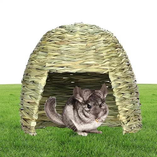 Grashaus Für Kaninchen - Strohhaus Für Hasen, Grasnest-Verstecknest | Zusammenklappbare Schlafhöhle - Kleines Tierspiel-Versteckbett, Lebensraumdekoration, Heubett-Spielhaus Für Chinchillas, Hamster von Generic